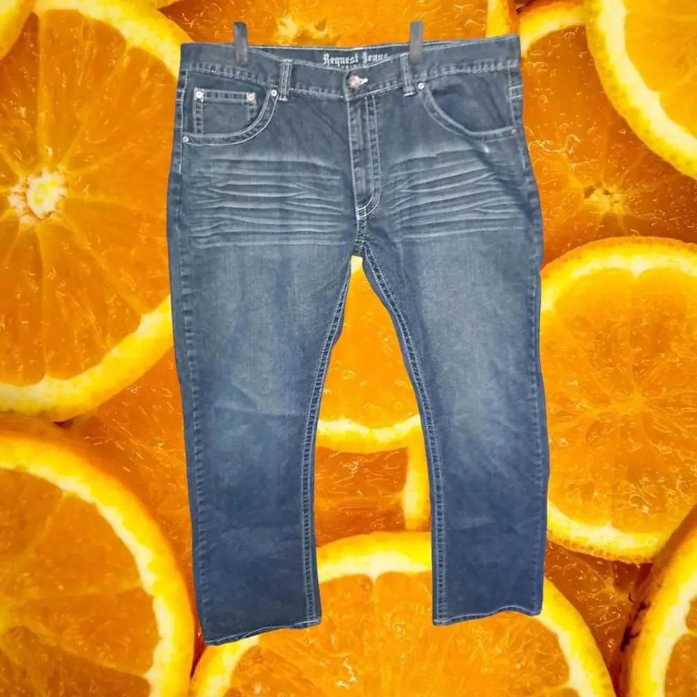 Request Blue Semi Distressed‎ Jeans With Decorative Pocket Size 40x34